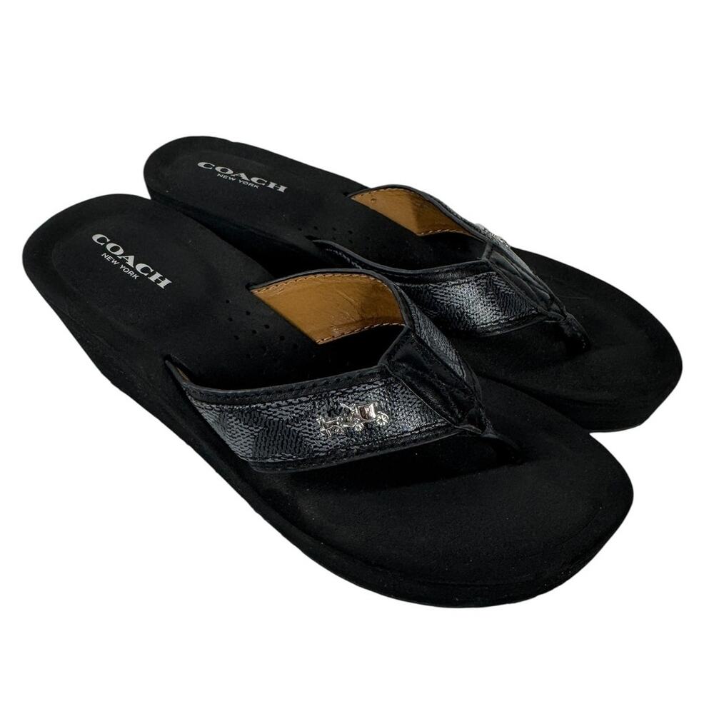 Coach Jolene Wedge Flip Flop Sandals Women’s Size 6B Black Platform Thong A9820 - Picture 2 of 10